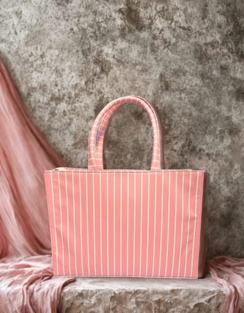 Pink Striped Canvas Tote Bag – Lightweight, Spacious & Stylish Everyday Shoulder Bag for Women
