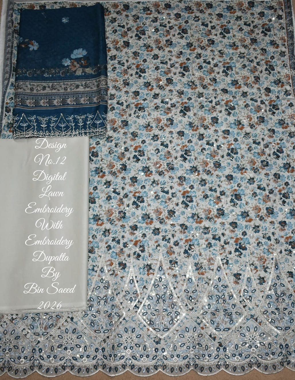 Bin Saeed Unstitched Premium Embroidered Lawn 3 Piece Summer Collection - D11