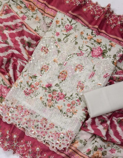 Bin Saeed Unstitched Premium Embroidered Lawn 3 Piece Summer Collection - D08