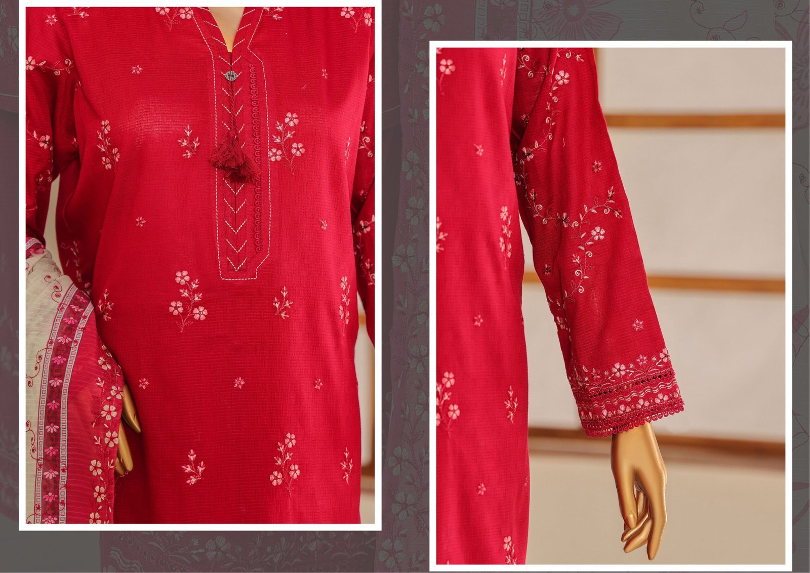 Mayaar Luxury Embroidered Un-Stitched 3 Piece Collection By HZ Textiles - MEC 05 - Image 4