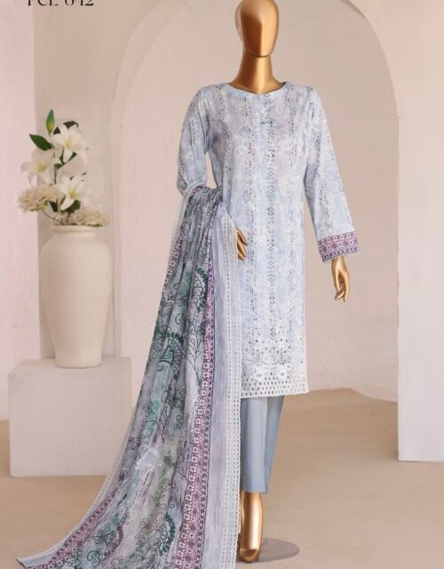 Premium Embroidered Edition by HZ Textiles – Premium Chikankari with Printed Embroidered Lawn Dupatta – PCE 642