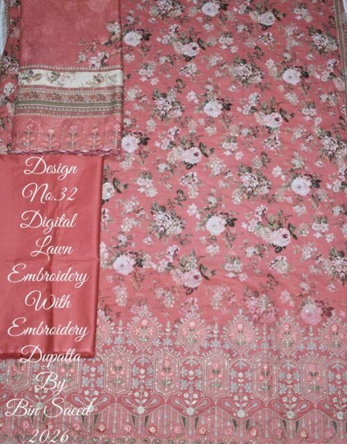 Bin Saeed Unstitched Premium Embroidered Lawn 3 Piece Summer Collection - D20