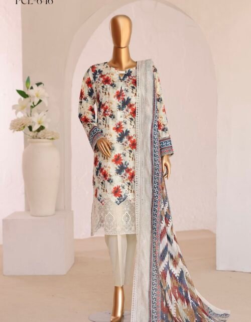Premium Embroidered Edition by HZ Textiles – Premium Chikankari with Printed Embroidered Lawn Dupatta – PCE 646