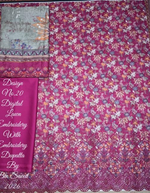 Bin Saeed Unstitched Premium Embroidered Lawn 3 Piece Summer Collection - D18