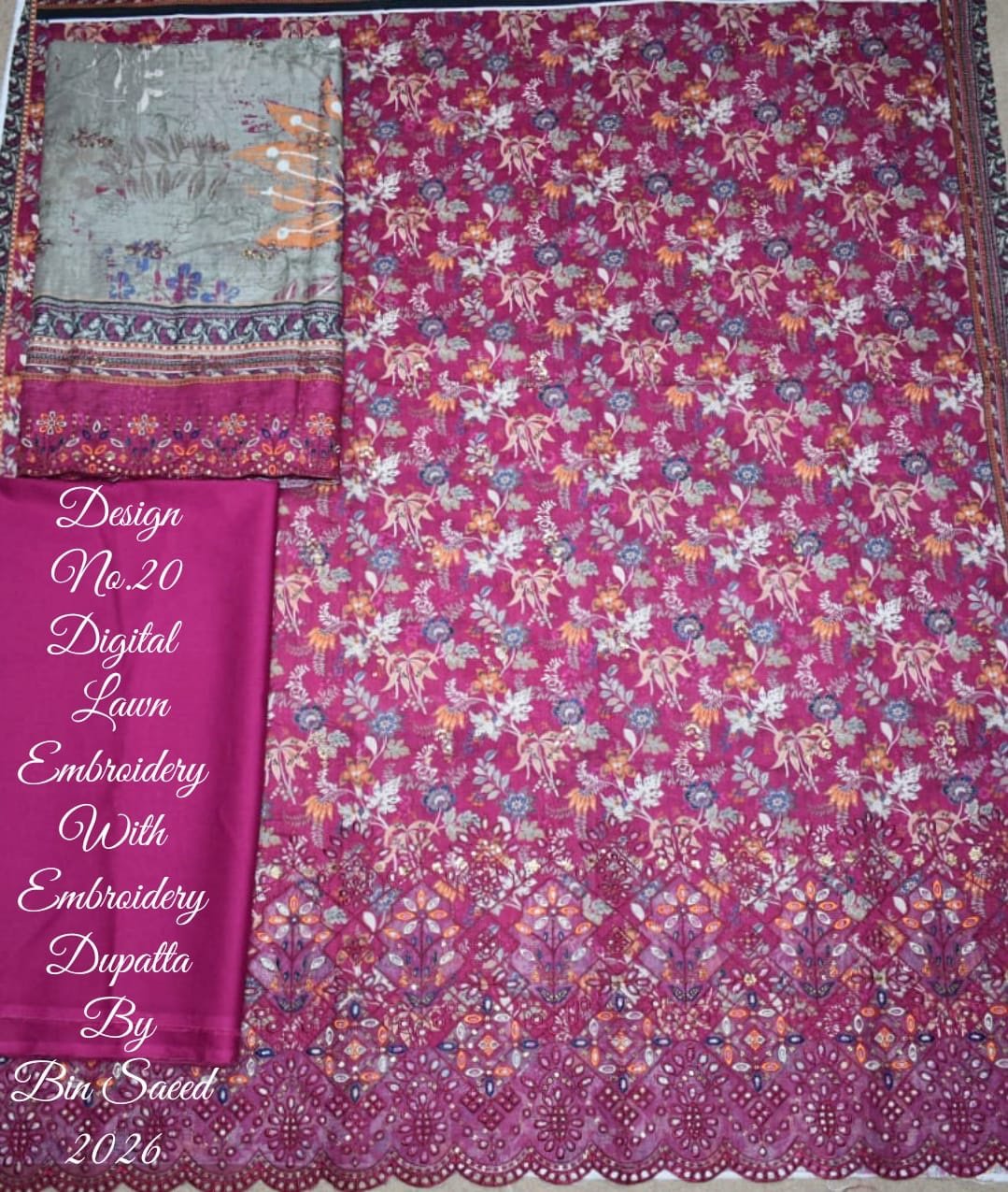 Bin Saeed Unstitched Premium Embroidered Lawn 3 Piece Summer Collection - D18