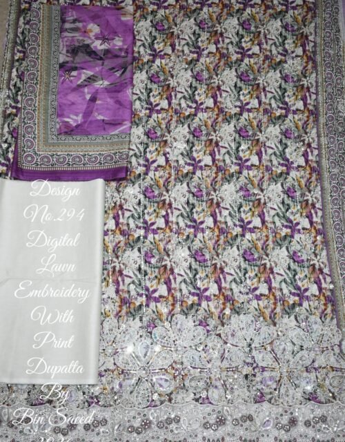 Bin Saeed Unstitched Premium Embroidered Lawn 3 Piece Summer Collection - D21