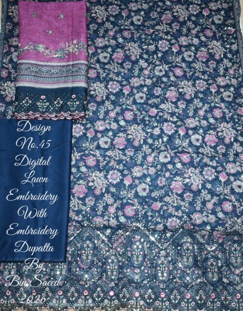 Bin Saeed Unstitched Premium Embroidered Lawn 3 Piece Summer Collection - D19