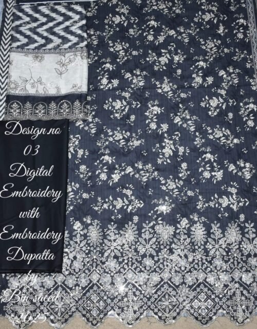 Bin Saeed Unstitched Premium Embroidered Lawn 3 Piece Summer Collection - D17