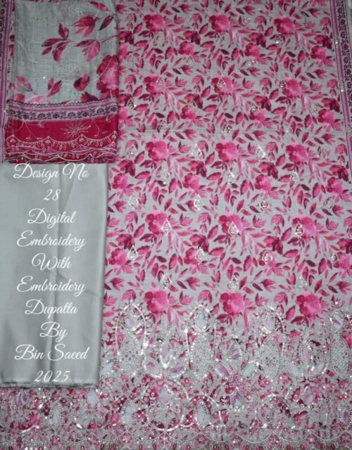 Bin Saeed Unstitched Premium Embroidered Lawn 3 Piece Summer Collection - D16