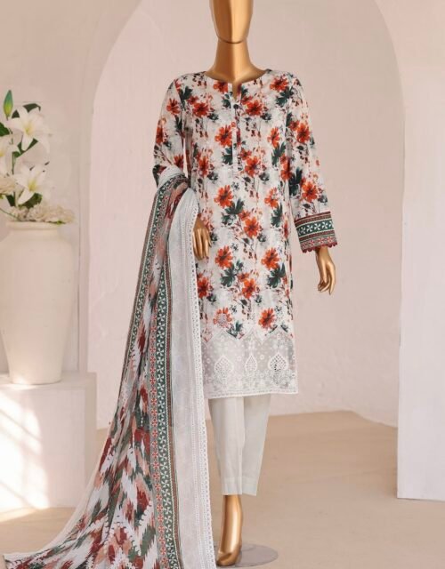 Premium Embroidered Edition by HZ Textiles – Premium Chikankari with Printed Embroidered Lawn Dupatta – PCE 645