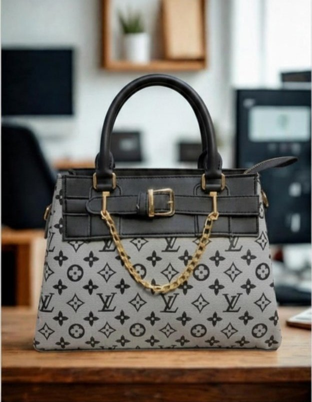 Elegant Grey Monogram Chain Hand Bag for Women | Premium Handbag