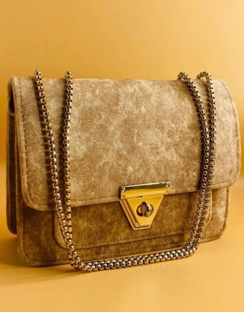 Celeste Coffee Velvet Chain Shoulder Bag | Elegant Evening & Party Handbag