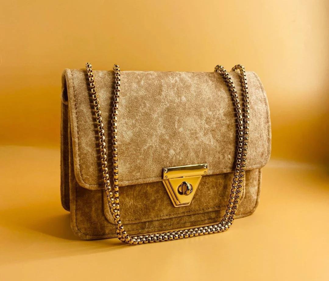 Celeste Coffee Velvet Chain Shoulder Bag | Elegant Evening & Party Handbag