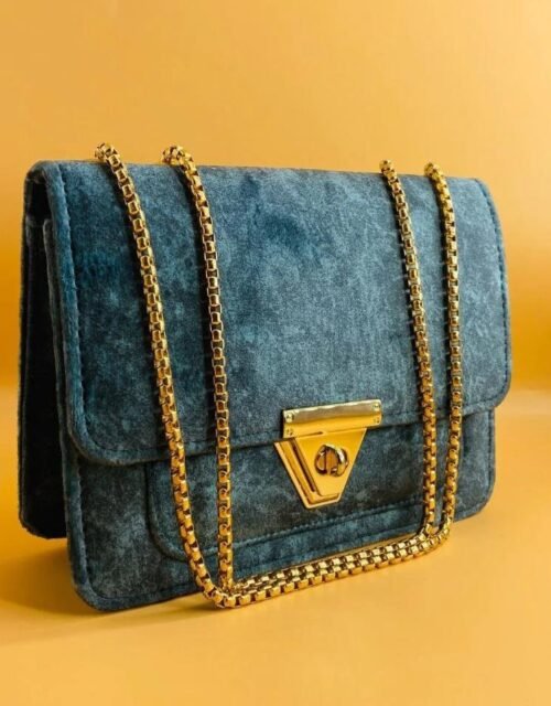 Celeste Blue Velvet Chain Shoulder Bag | Elegant Evening & Party Handbag