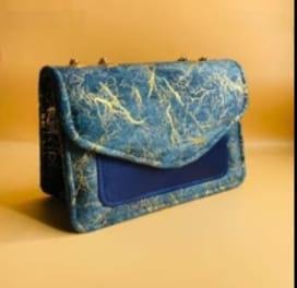 Azure Marble Texture Shoulder Clutch Bag | Elegant Party & Evening Handbag
