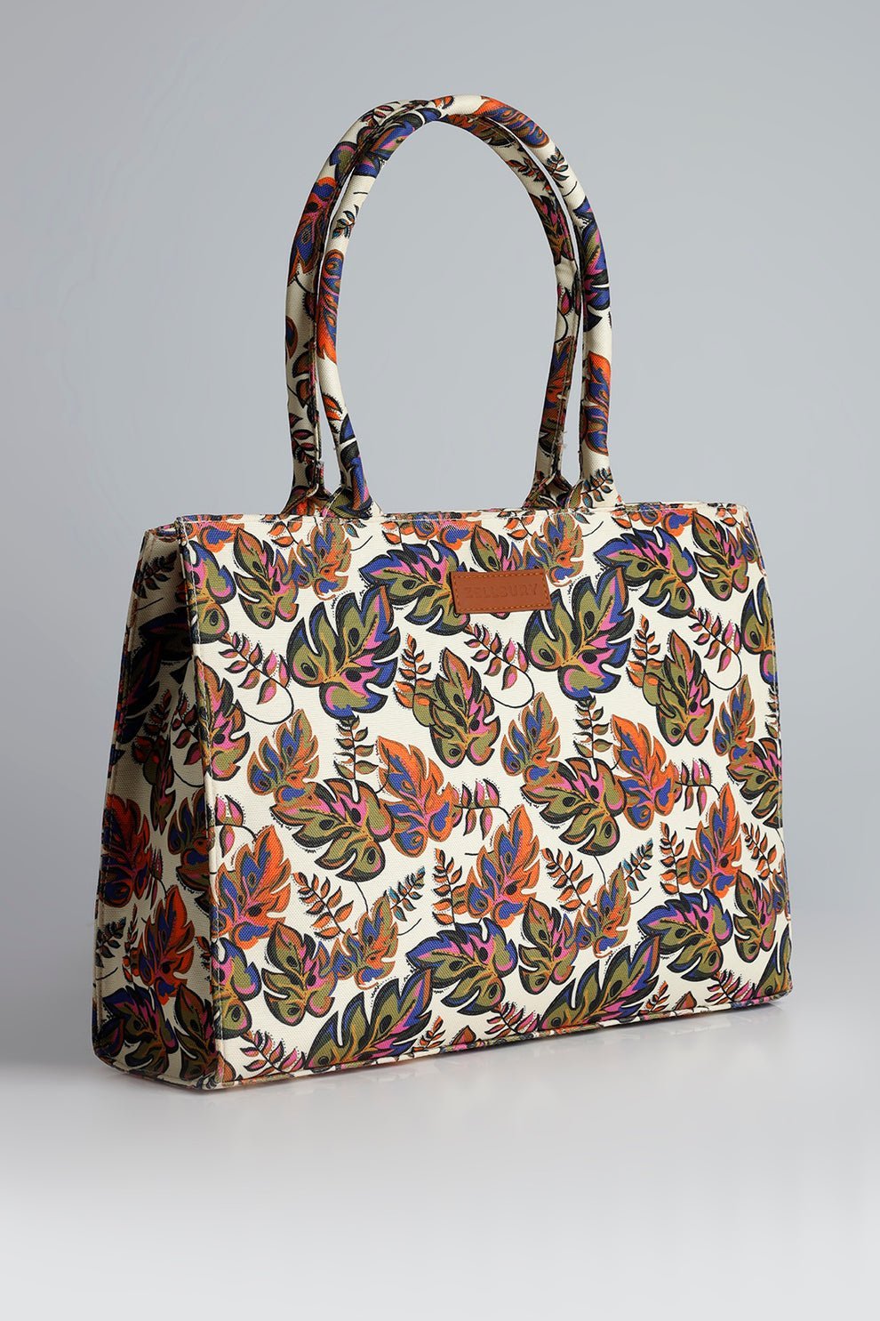 Colorful Leaf Print Canvas Tote Bag | Stylish Large Shoulder Bag for Everyday Use - Image 3