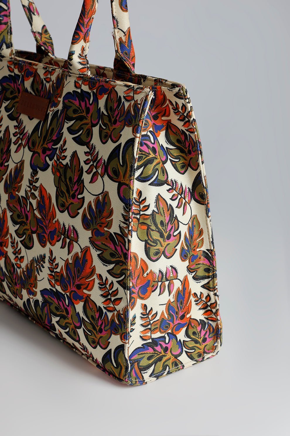 Colorful Leaf Print Canvas Tote Bag | Stylish Large Shoulder Bag for Everyday Use - Image 2