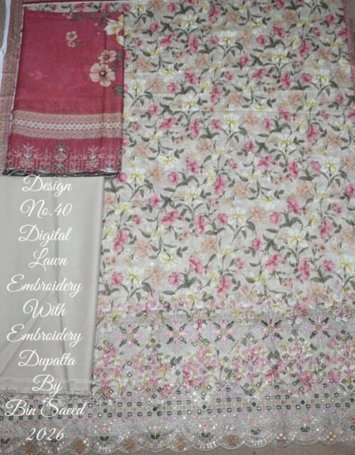 Bin Saeed Unstitched Luxury Embroidered Lawn 3-Piece Summer Collection - D17