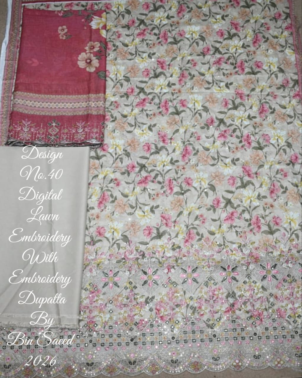 Bin Saeed Unstitched Luxury Embroidered Lawn 3-Piece Summer Collection - D17