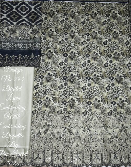 Bin Saeed Unstitched Luxury Embroidered Lawn 3-Piece Summer Collection - D16