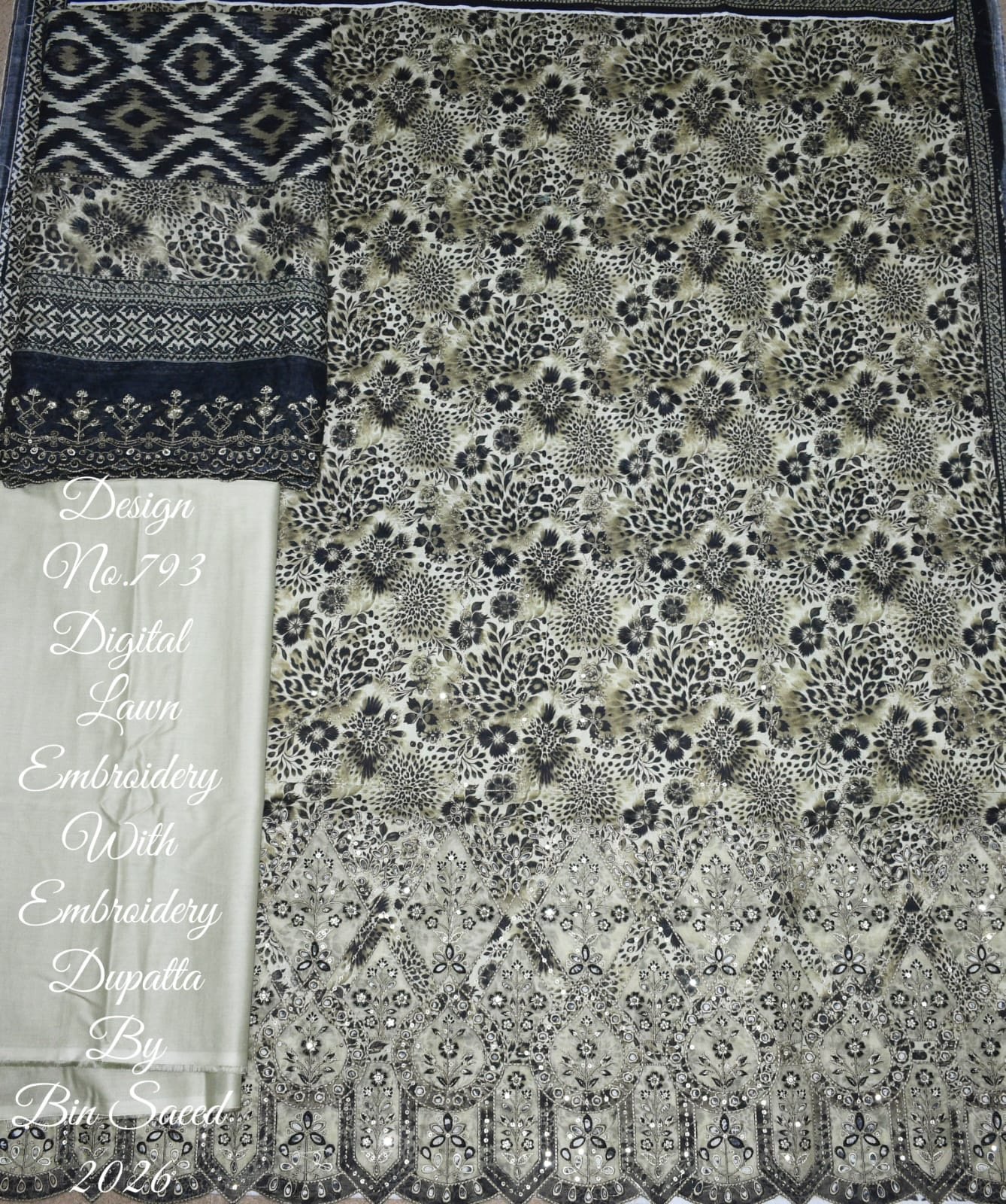 Bin Saeed Unstitched Luxury Embroidered Lawn 3-Piece Summer Collection - D16