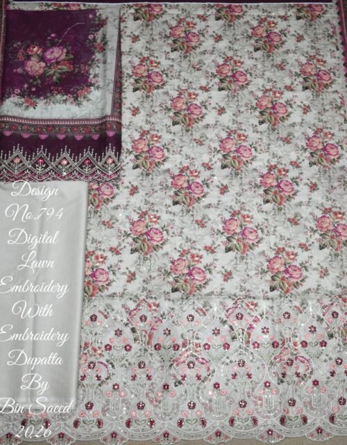 Bin Saeed Unstitched Luxury Embroidered Lawn 3-Piece Summer Collection - D18