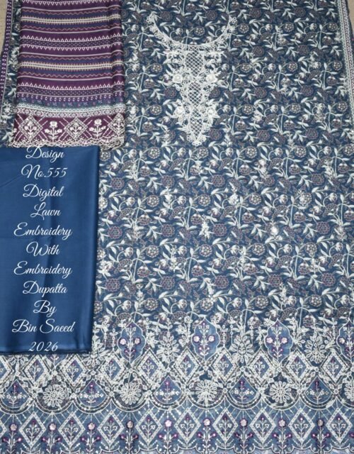 Bin Saeed Unstitched Luxury Embroidered Lawn 3-Piece Summer Collection - D06