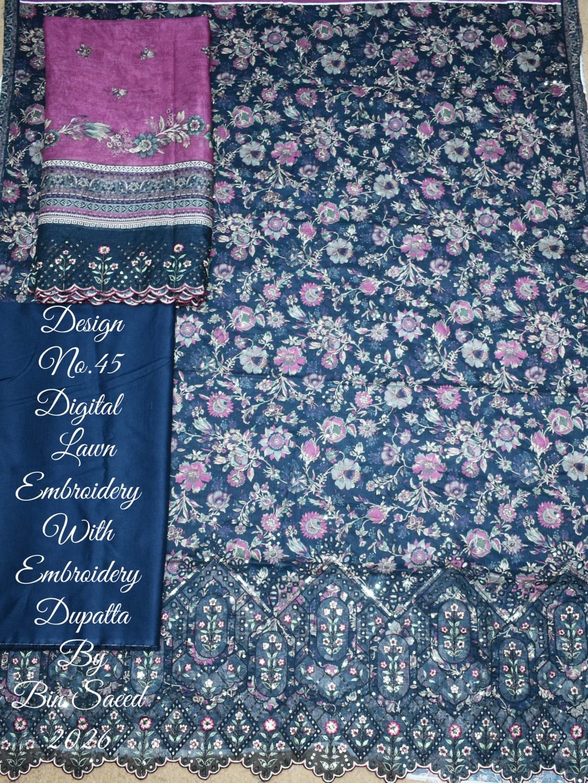 Bin Saeed Unstitched Luxury Embroidered Lawn 3-Piece Summer Collection - D22