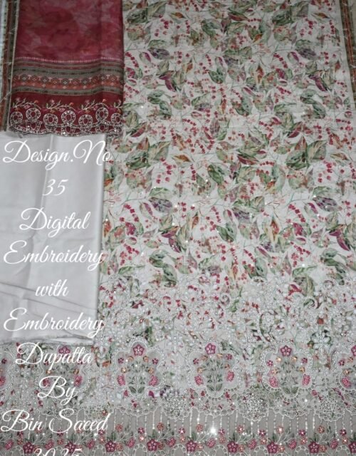 Bin Saeed Unstitched Luxury Embroidered Lawn 3-Piece Summer Collection - D12