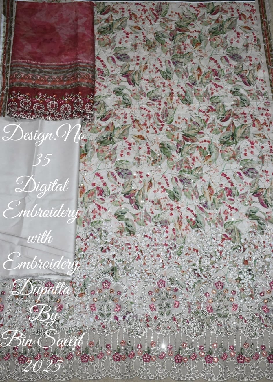 Bin Saeed Unstitched Luxury Embroidered Lawn 3-Piece Summer Collection - D12