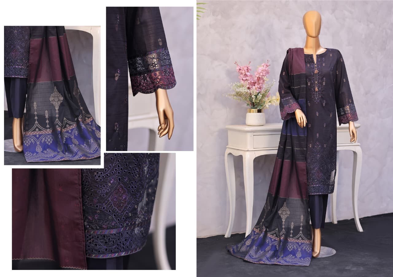 Turkish Jacquard By HZ Textile - Embroidered Jacquard Unstitched 3 Piece Suit Collection - A05
