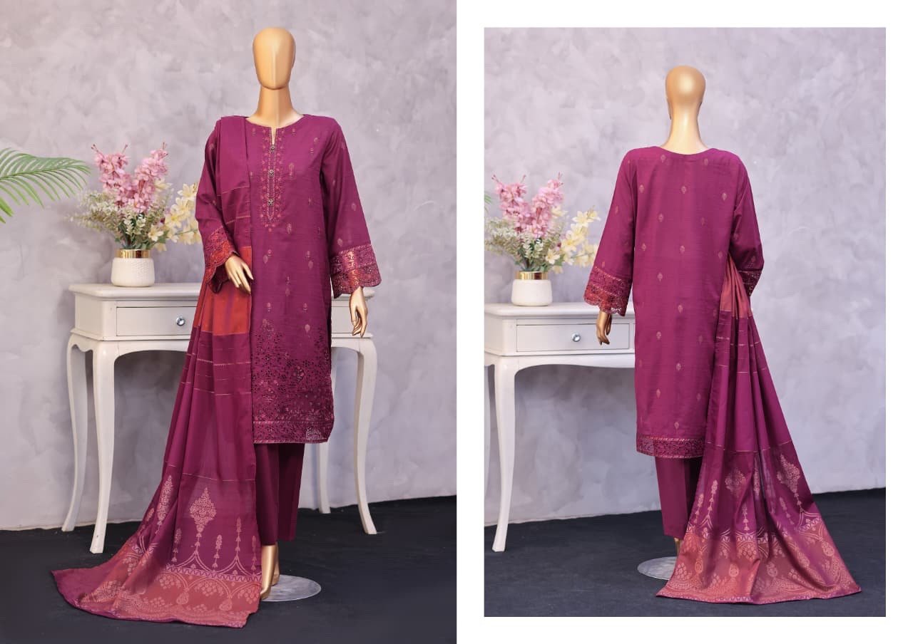 Turkish Jacquard By HZ Textile - Embroidered Jacquard Unstitched 3 Piece Suit Collection - A04